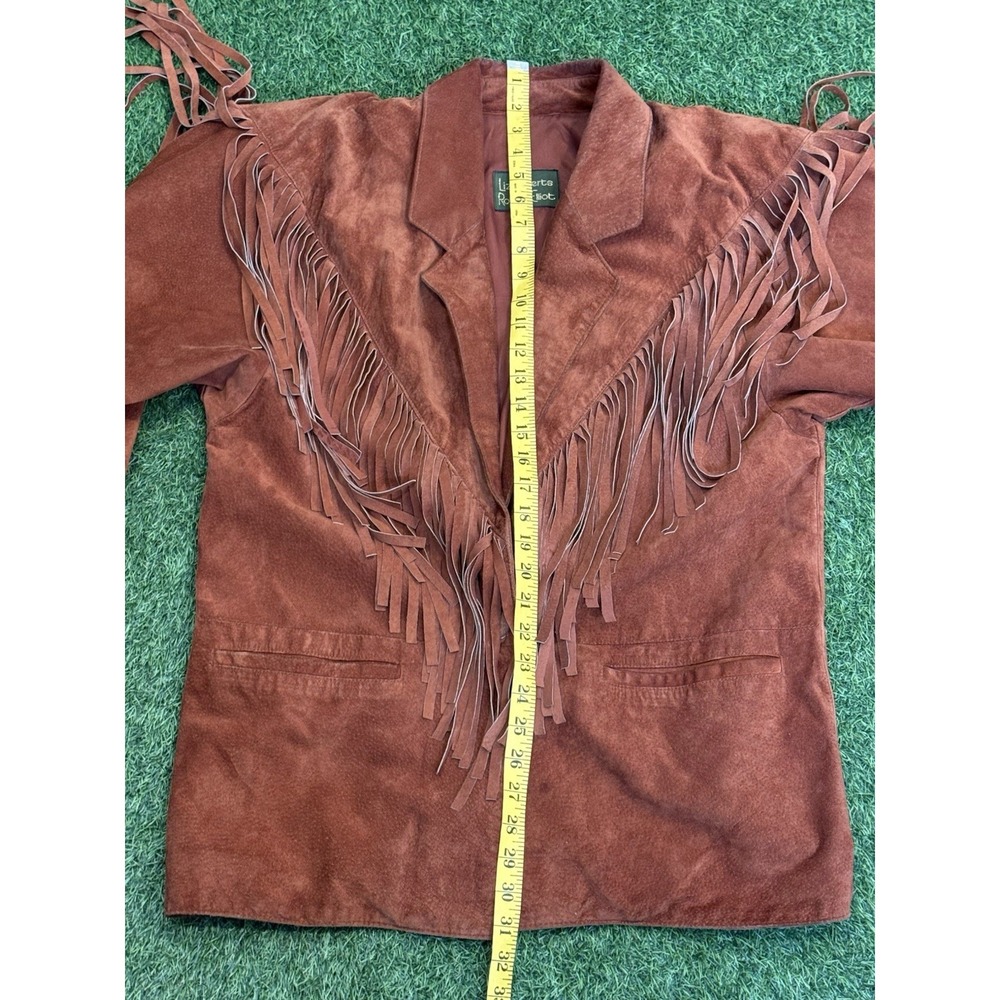 Vintage Suede Leather Jacket Womens Brown Medium Fringe Western Cowgirl - Picture 16 of 16